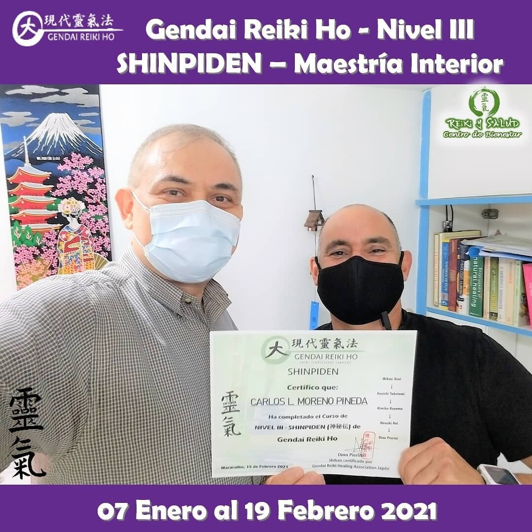 Agradecido y feliz, por el encuentro, experiencia, entrega, energía y sanación compartida en familia, durante el curso de Gendai Reiki Ho Nivel III (Shinpiden – Maestría Interior), dictado en el Casa Reiki y Salud, iniciado el 07 de Enero que para Carlos termino el 19 de Febrero 2021. Fue un nuevo y especial encuentro de almas, que decidimos continuar este nuevo viaje de despertar, lleno de energía y alegría; confiando en la luz de Reiki.Una Maestría Interior implica que comprendemos y que hemos desarrollado un buen dominio de nuestras facultades creativas, tomando responsabilidad sobre nuestras debilidades, reforzando la búsqueda y desarrollo consciente de nuestra misión de vida; y practicando con compromiso las técnica de Reiki Ho, para expandir nuestra consciencia, fortaleciendo nuestra conexión con nuestra esencia, purificando continuamente nuestro ser, de manera de vivir una vida en abundancia, vitalidad, salud y serenidad. Comparto las fotos del encuentro de iniciación/sintonización y práctica realizado en Casa Reiki y Salud. Hoy agradezco a Carlos, por participar en el Reiju Kai de Shinpiden, gracias gracias gracias.️Gracias a todos ustedes por el compartir, entrega, alegría y experiencia. Cinco semanas de crecimiento y autodescubrimiento para todos. Un abrazo de luz y gassho.Casa Reiki y Salud, comparte las técnicas de la Gendai Reiki Healing Association de Japón, con el respaldo internacional de la Gendai Reiki Network. Cursos dictados por Dino Pierini (@DinoPierini), Shihan de la escuela Gendai Reiki Ho desde el año 2008 y miembro de la Gendai Reiki Healing Association en Japón.️ Casa Reiki y Salud, una caricia para el alma, ampliando el circulo de luz, promoviendo una vida de salud y felicidad.Gracias, Gracias, Gracias, Námaste, @dinopierini#reiki #reikimaracaibo #reikivenezuela #sanación #salud #reikiusui #gendaireiki #gendaireikiho #usuireiki #usuireikiho #usuireikiryoho #reikigendai #mikaousui #reikisalud #totalcoherencia #koryukai #encuentrosreiki