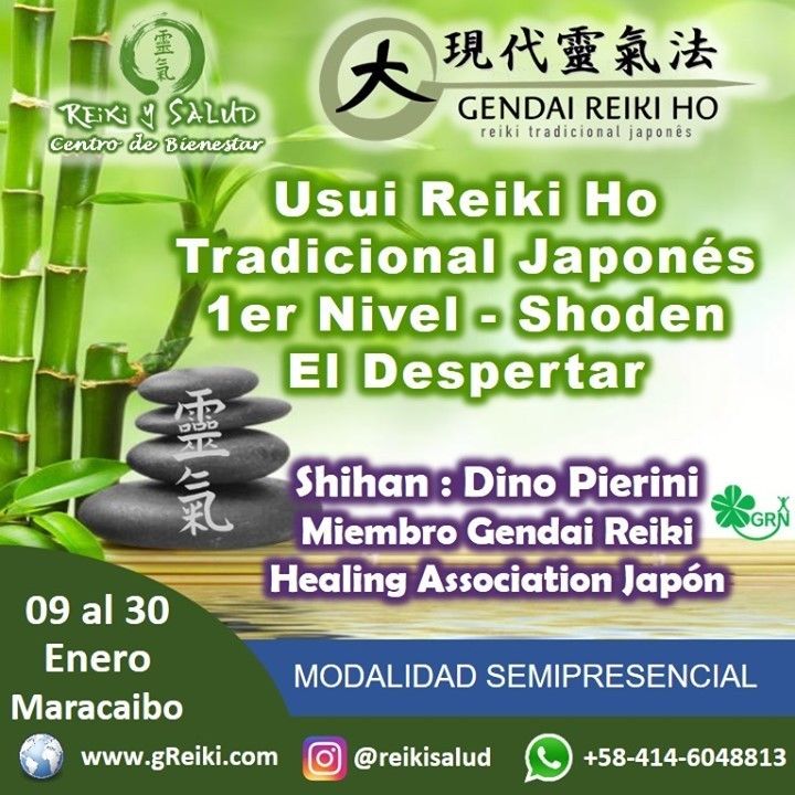 ¿Quieres promover tu salud y bienestar?Con alegría quiero invitarte a iniciar el año 2022, empoderándote de tu energía de salud y promover tu bienestar, aprendiendo Usui Reiki Ryoho, con la escuela tradicional japonesa Gendai Reiki Ho, en Casa Reiki y Salud, dando a conocer esta fórmula para vivir una vida de salud y felicidad. El próximo 09 de Enero 2022, en la modalidad SEMIPRESENCIAL, comenzaremos el Curso de Reiki Ryoho Nivel Shoden (Nivel I - El despertar). Serán cinco encuentros, cuatro de forma virtual vía ZOOM y uno presencial en la ciudad de Maracaibo para la iniciación/sintonización y práctica/consultoría.🌞 Reiki Ho es una terapia holística natural cuyo objetivo es el restablecimiento del equilibrio y la armonía en nuestro ser, promoviendo la sanación física, mental y emocional. Será una jornada vivencial, donde revitalizaremos nuestra capacidad de sanación, aprenderemos las prácticas de meditación/autopurificación; canalizar conscientemente energía sanadora de forma presencial y a la distancia, canalizar energía sanadora a animales, plantas, lugares y cosas e integrar las prácticas en nuestro día a día.Casa Reiki y Salud, comparte las técnicas de la Gendai Reiki Healing Association de Japón, con el respaldo internacional de la Gendai Reiki Network. Cursos dictados por Dino Pierini (@DinoPierini), Shihan de la escuela Gendai Reiki Ho desde el 2008 y miembro de la Gendai Reiki Healing Association en Japón.Condiciones del Curso (Mínimo 18 Horas de formación)Cuatro Clases vía Zoom Domingos 3pm a 6:30 pm, grabadas y compartidas por una semana. (15 Horas)Iniciación/sintonización/practica presencial personalizada, manteniendo el protocolo de bioseguridad. (3 horas)El curso tiene una inversión de 60 US, El curso incluye certificado y manuales impresos con RESPALDO INTERNACIONAL de Japón. Si estas interesado, te invito a registrarte en la página www.gReiki.com en la sección de Calendario de Cursos y Eventos.Gracias, Gracias, Gracias, un abrazo de luz, Namaste, @DinoPierini#cursosmaracaibo #talleresmaracaibo #reiki #reikimaracaibo #reikivenezuela #gendaireikiho #shoden #reikiusui #paz #gratitud #reikisalud #reikizulia
