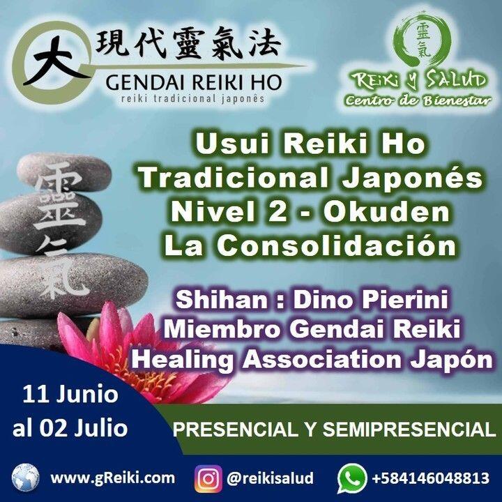 Con Alegría los invito a consolidarse como practicantes y terapeutas de Gendai Reiki Ho.️ Este próximo Sábado 11 de Junio, se inicia nuevamente el curso de Reiki Tradicional Japonés, Nivel II – OKUDEN – La Consolidación, de la escuela Gendai Reiki Ho, en Casa Reiki y Salud, en las modalidades PRESENCIAL y SEMIPRESENCIAL. CUPOS LIMITADOS.Dirigido a practicantes de la escuela Gendai Reiki Ho, con nivel Shoden (Nivel I), que quieran continuar el proceso de expansión de conciencia, mejorar la calidad, potenciar la capacidad de sanación a través del tiempo y espacio; y fortalecer el poder de canalización de la energía, utilizando nuevas técnicas y el uso de tres símbolos/kotodamas.Serán jornadas vivenciales, y durante cinco encuentros, seguiremos promoviendo nuestro balance y armonía, buscando fortalecer nuestro estado salud, abundancia y felicidad.Esquema de trabajo y horario: Cuatro (4) Sábados de 3 pm a 7:00 pm, en Casa Reiki y Salud (PRESENCIAL), compartidas a través de la plataforma Zoom y serán grabadas con acceso a las mismas por cinco días continuos, de manera de facilitar el acceso en caso de disponibilidad de tiempo o problemas de conexión ese día. Seguimiento durante la semana a todos los participantes vía Whatsaap. Un quinto encuentro Presencial para la iniciación y práctica, de forma personalizada. La cita para este evento será coordinada luego de la clase cuatro y será realizada en la sede principal de Casa Reiki y Salud en Maracaibo.Se entrega certificado y manuales impresos avalados por la Gendai Reiki Healing Association en Japon.Escríbeme al WhatsApp +584146048813, síguenos en Instagram @reikisalud o visita nuestra página www.gReiki.com , para mantenerte informado de nuestra programación y conocer el contenido de los cursos y maestría.Gracias, Gracias, Gracias, un abrazo de luz, @dinopierini#reiki #reikimaracaibo #reikivenezuela #reikiusui #gendaireiki #gendaireikiho #sanación #salud #metamedicina #gendaireiki #okuden #reikiusuimaracaibo #cursosmaracaibo #maracaibo