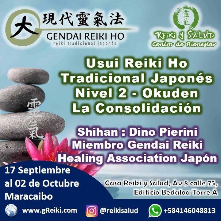 Con Alegría los invito a consolidarse como practicantes y terapeutas de Gendai Reiki Ho.️ Este próximo Sábado 17 de Septiembre, se inicia nuevamente el curso de Reiki Tradicional Japonés, Nivel II – OKUDEN – La Consolidación, de la escuela Gendai Reiki Ho, en Casa Reiki y Salud, en las modalidades PRESENCIAL y SEMIPRESENCIAL. CUPOS LIMITADOS.Dirigido a practicantes de la escuela Gendai Reiki Ho, con nivel Shoden (Nivel I), que quieran continuar el proceso de expansión de conciencia, mejorar la calidad, potenciar la capacidad de sanación a través del tiempo y espacio; y fortalecer el poder de canalización de la energía, utilizando nuevas técnicas y el uso de tres símbolos/kotodamas.Serán jornadas vivenciales, y durante cinco encuentros, seguiremos promoviendo nuestro balance y armonía, buscando fortalecer nuestro estado salud, abundancia y felicidad.Esquema de trabajo y horario: Cuatro (4) Sábados de 3 pm a 7:00 pm, en Casa Reiki y Salud (PRESENCIAL) y/o VIRTUAL a través de la plataforma Microsoft TEAMS, siendo grabadas con acceso a las mismas durante quince días adicionales, de manera de facilitar el acceso en caso de disponibilidad de tiempo o problemas de conexión ese día. Seguimiento durante la semana a todos los participantes vía Whatsaap. Un quinto encuentro para la iniciación y práctica, de forma personalizada. La cita para este evento será coordinada luego de la clase cuatro y será realizada en la sede principal de Casa Reiki y Salud en Maracaibo.Se entrega material muy completo y certificado con respaldo internacional.Escríbeme al WhatsApp +584146048813, síguenos en Instagram @reikisalud o visita nuestra página www.gReiki.com, para mantenerte informado de nuestra programación y conocer el contenido de los cursos y maestría.Gracias, Gracias, Gracias, un abrazo de luz, @dinopierini#reiki #reikimaracaibo #reikivenezuela #reikiusui #gendaireiki #gendaireikiho #sanación #salud #metamedicina #gendaireiki #okuden #reikiusuimaracaibo #cursosmaracaibo #maracaibo