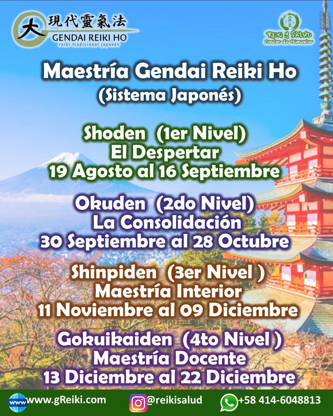 AUN ESTAS A TIEMPO. Con alegría quiero invitarte a que este mismo año 2023, te comiences a empoderar de tu energía de salud y promover así tu bienestar, aprendiendo Usui Reiki Ryoho, con la escuela tradicional japonesa Gendai Reiki Ho, en Casa Reiki y Salud. El 19 de Agosto se inicia un nuevo ciclo formal del programa de formación con el sistema japonés y durante un mínimo de cuatro meses, te llevarán a la MAESTRÍA Interior o Maestría Docente de esta hermosa práctica, con el aval internacional de la Gendai Reiki Network en Japón.🌞 La maestría en Gendai Reiki Ho, contempla cuatro niveles de formación donde iras profundizando y reactivando tu capacidad de manejo de la energía a través de más de 33 técnicas de sanación distribuidas en los siguientes niveles:️Shoden (1er Nivel): El Despertar, curso base de sanación y MANEJO DE LA ENERGÍA.️Okuden (2do Nivel): La Consolidación, donde se profundizan las técnicas y aumentas tu capacidad de sanación.️Shinpiden (3er Nivel): Maestría Interior, nivel especial enfocado en elevar NUESTRA espiritualidad EN PREPARACIÓN PARA NUESTRA MAXIMA EXPANSIÓN DE CONCIENCIA.️Gokuikaiden (4to Nivel): Maestría Docente, nivel enfocado en profundizar en los principios, TÉCNICAS y formar DOCENTES en Gendai reiki Serán jornadas vivenciales, donde revitalizaremos nuestra capacidad de sanación, aprenderemos las prácticas de meditación/autopurificación; y canalizar conscientemente energía sanadora de forma presencial y a la distanciaCasa Reiki y Salud, comparte las técnicas de la Gendai Reiki Healing Association de Japón, con el respaldo internacional de la Gendai Reiki Network. Cursos dictados por Dino Pierini (@DinoPierini), Shihan de la escuela Gendai Reiki Ho desde el año 2008 y miembro de la Gendai Reiki Healing Association en Japón desde el 2019Los cursos incluyen certificado y manuales IMPRESOS con RESPALDO INTERNACIONAL. Contáctame al +58 414 6048813, utilizando el enlace del perfil o visitando la página www.gReiki.comGracias, Gracias, Gracias, un abrazo de luz, Gassho, @DinoPierini🌐 www.gReiki.com#cursosmaracaibo #reiki #reikimaracaibo #reikivenezuela #gendaireikiho #shoden #reikisalud #reikizulia