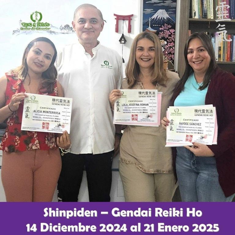 Hoy Celebro tres (3) nuevos Certificados en Shinpiden (3er Nivel) de Gendai Reiki Ho, recibidos…